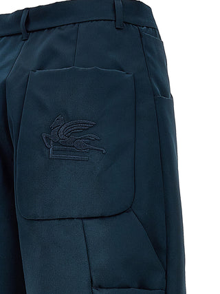 Blue Polyester Cargo Pants
