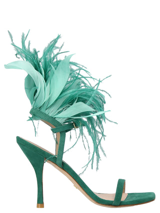 Bicolor Suede Leather Stiletto Heel Sandals