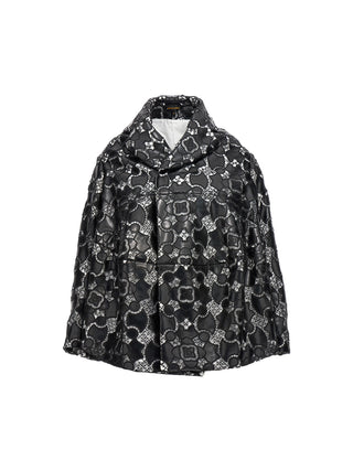 Chaqueta bicolor de cuero y polietileno
