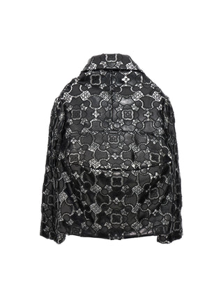Chaqueta bicolor de cuero y polietileno