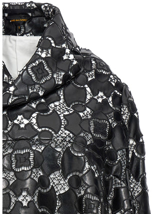 Chaqueta bicolor de cuero y polietileno