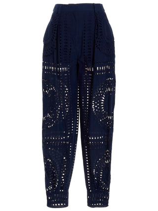 Blue Cotton Casual Pants