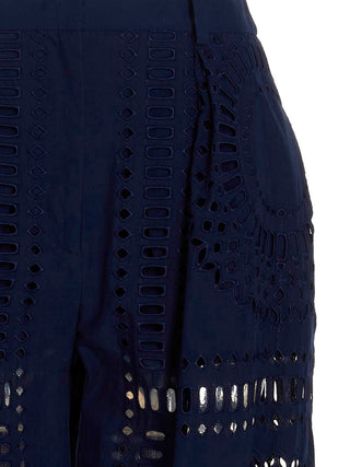 Blue Cotton Casual Pants