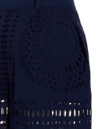 Blue Cotton Casual Pants
