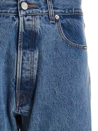 Blue Cotton Straight-Leg Jeans