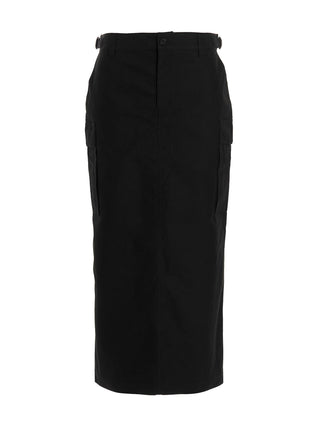 Falda midi negra de algodón