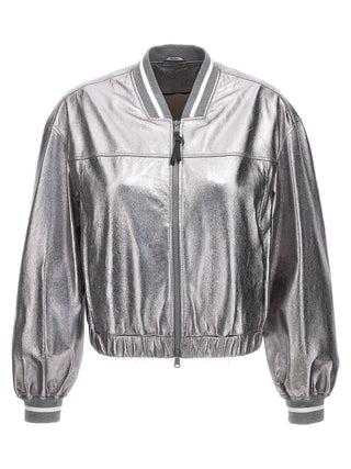 Silver Leather Bomber
