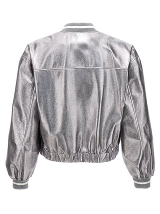 Silver Leather Bomber