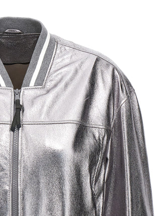 Silver Leather Bomber