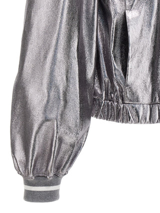 Silver Leather Bomber