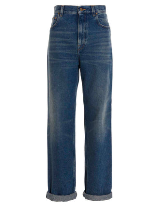 Blue Cotton Straight-Leg Jeans