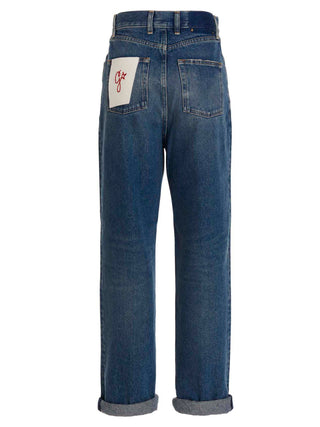 Blue Cotton Straight-Leg Jeans