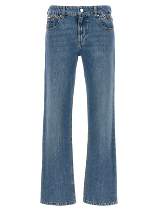 Blue Cotton Cropped Jeans