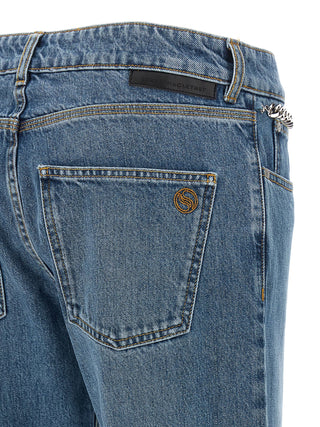 Blue Cotton Cropped Jeans