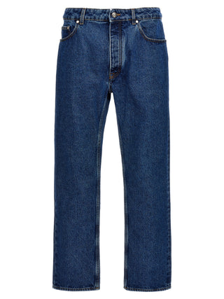 Blue Cotton Straight-Leg Jeans
