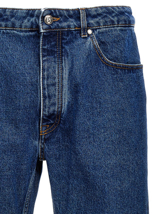 Blue Cotton Straight-Leg Jeans