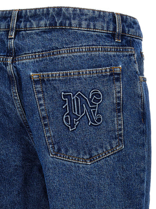 Blue Cotton Straight-Leg Jeans
