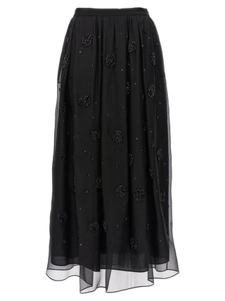 Black Silk Midi Skirt