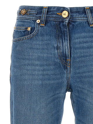 Blue Cotton Flared Jeans