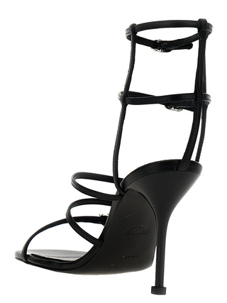 Black Lambskin Stiletto Heel Sandals