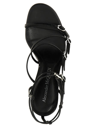 Black Lambskin Stiletto Heel Sandals