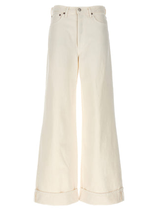 Jeans blancos de algodón de talle alto