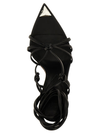 Black Lamb Leather Stiletto Heel Sandals