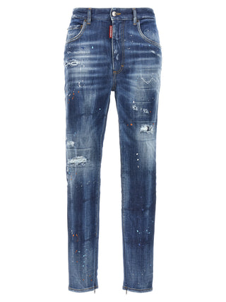 Jeans de mezclilla de algodón azul de cintura alta