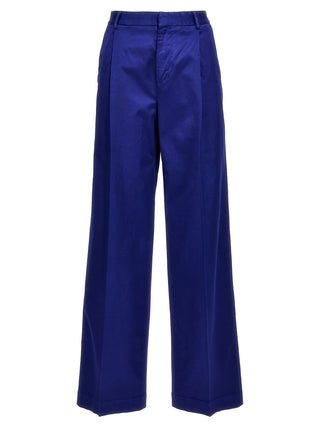 Blue Cotton Casual Pants