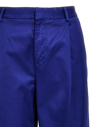 Blue Cotton Casual Pants