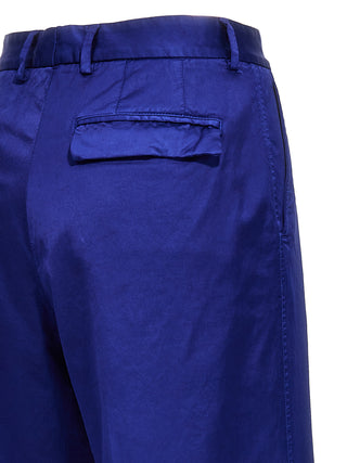 Blue Cotton Casual Pants