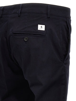 Blue Cotton Casual Pants