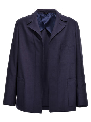 Blue Virgin Wool Full-Length Jacket
