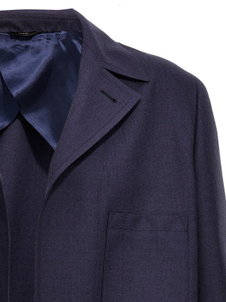 Blue Virgin Wool Full-Length Jacket