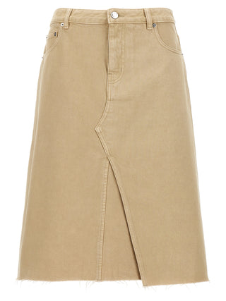 Falda midi beige de algodón