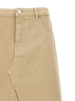 Beige Cotton Midi Skirt