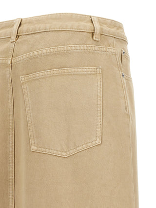 Beige Cotton Midi Skirt