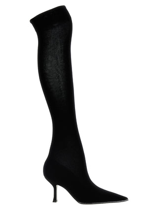Cuero negro por encima de la rodilla