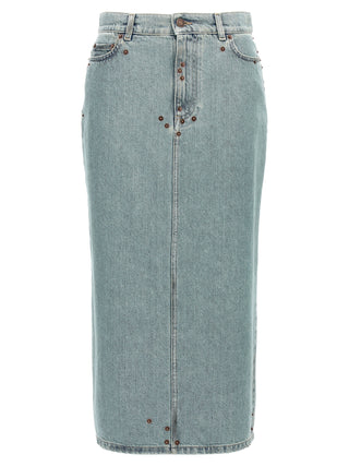 Blue Cotton Midi Skirt