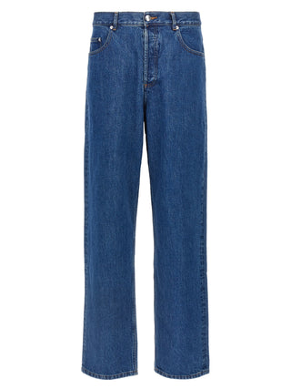 Blue Cotton Straight-Leg Jeans
