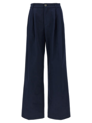 Blue Cotton Casual Pants