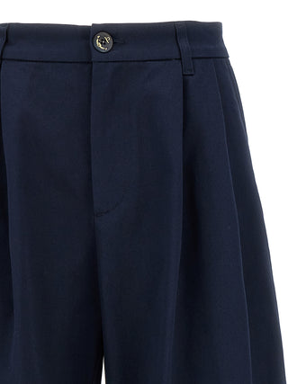 Blue Cotton Casual Pants