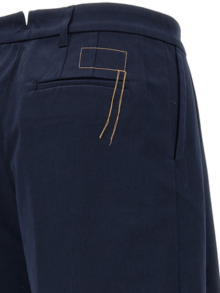 Blue Cotton Casual Pants
