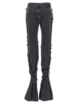 Black Cotton Flared Jeans