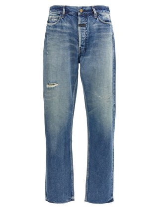 Blue Cotton Straight-Leg Jeans