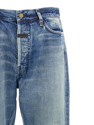 Blue Cotton Straight-Leg Jeans