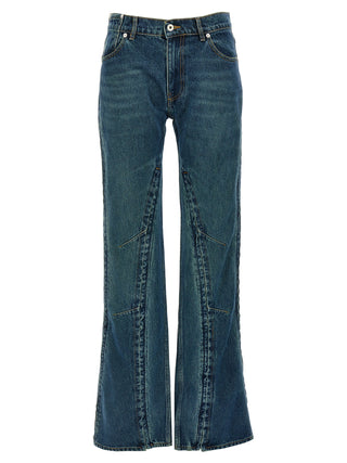 Blue Cotton Flared Jeans