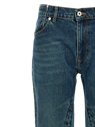 Blue Cotton Flared Jeans