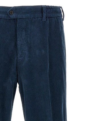 Blue Cotton Casual Pants