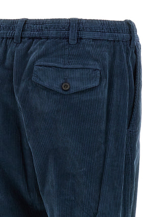 Blue Cotton Casual Pants